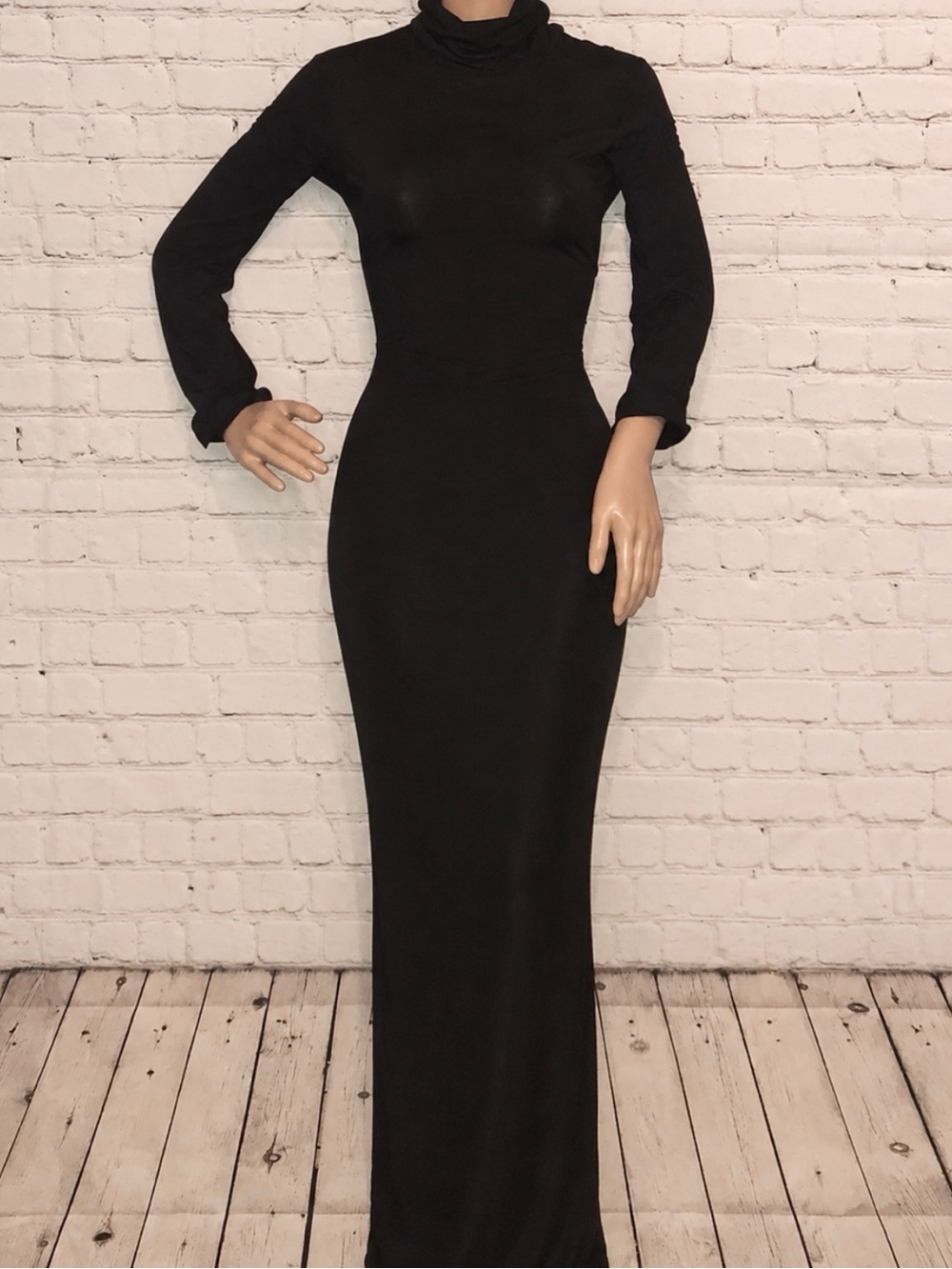 Black Long Sleeve Turtleneck Maxi Dress